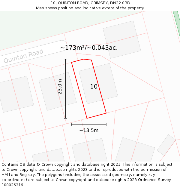 10, QUINTON ROAD, GRIMSBY, DN32 0BD: Plot and title map