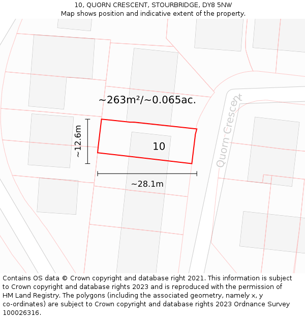 10, QUORN CRESCENT, STOURBRIDGE, DY8 5NW: Plot and title map