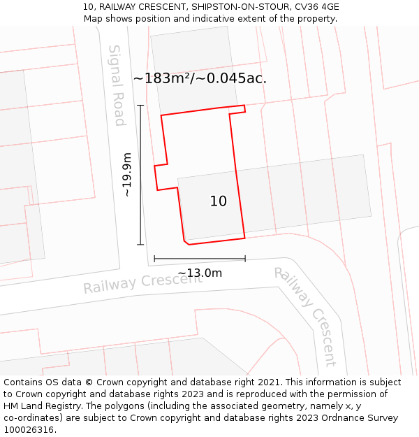 10, RAILWAY CRESCENT, SHIPSTON-ON-STOUR, CV36 4GE: Plot and title map