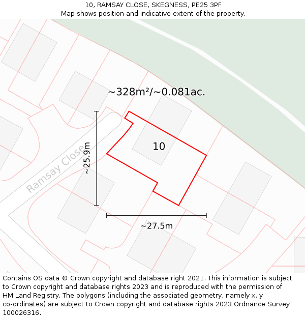 10, RAMSAY CLOSE, SKEGNESS, PE25 3PF: Plot and title map