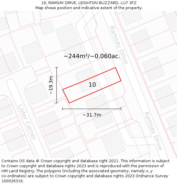 10, RAMSAY DRIVE, LEIGHTON BUZZARD, LU7 3FZ: Plot and title map