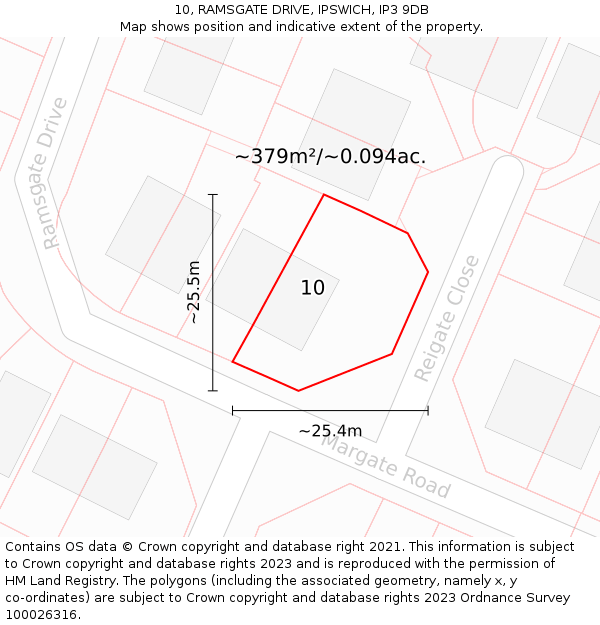 10, RAMSGATE DRIVE, IPSWICH, IP3 9DB: Plot and title map