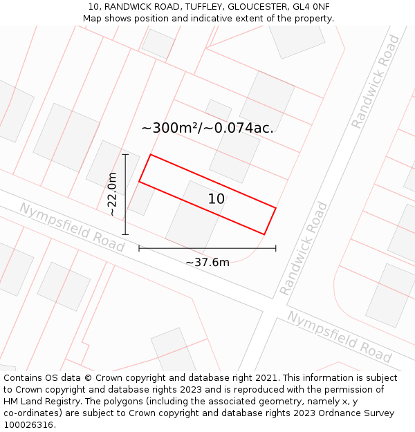 10, RANDWICK ROAD, TUFFLEY, GLOUCESTER, GL4 0NF: Plot and title map