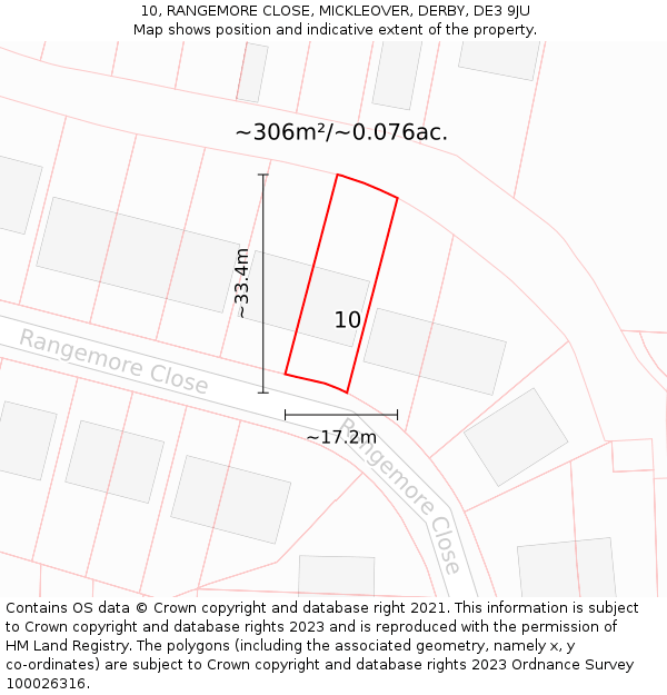 10, RANGEMORE CLOSE, MICKLEOVER, DERBY, DE3 9JU: Plot and title map
