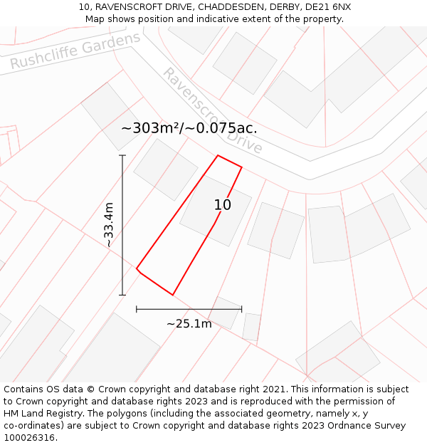 10, RAVENSCROFT DRIVE, CHADDESDEN, DERBY, DE21 6NX: Plot and title map