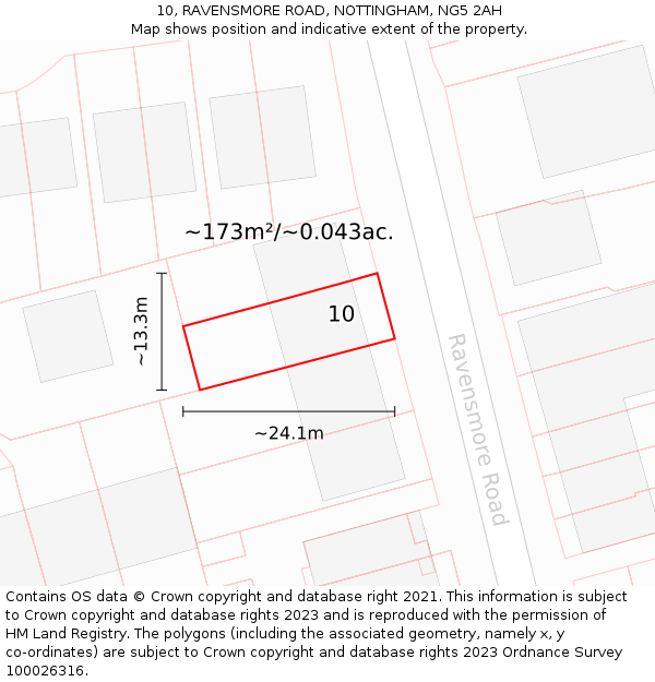 10, RAVENSMORE ROAD, NOTTINGHAM, NG5 2AH: Plot and title map
