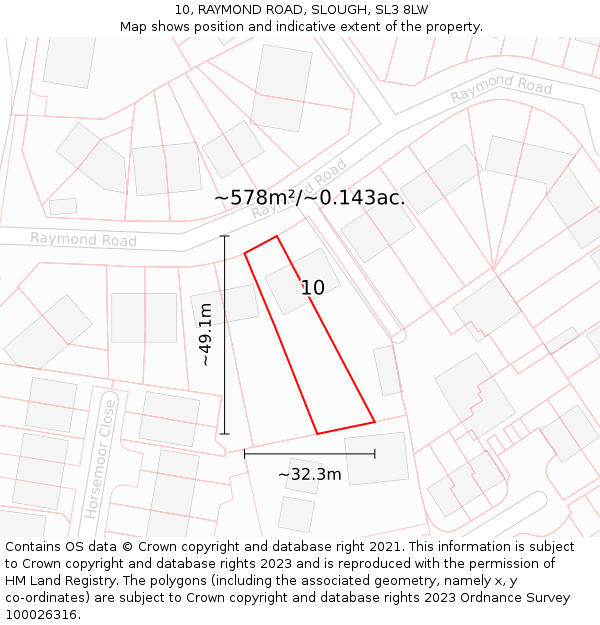 10, RAYMOND ROAD, SLOUGH, SL3 8LW: Plot and title map