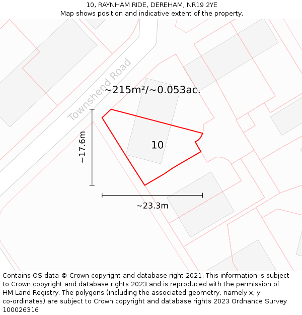 10, RAYNHAM RIDE, DEREHAM, NR19 2YE: Plot and title map