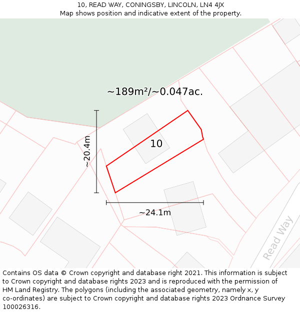 10, READ WAY, CONINGSBY, LINCOLN, LN4 4JX: Plot and title map
