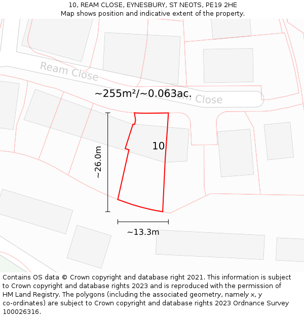 10, REAM CLOSE, EYNESBURY, ST NEOTS, PE19 2HE: Plot and title map