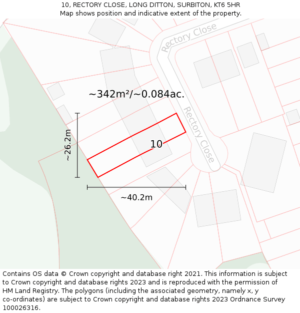10, RECTORY CLOSE, LONG DITTON, SURBITON, KT6 5HR: Plot and title map