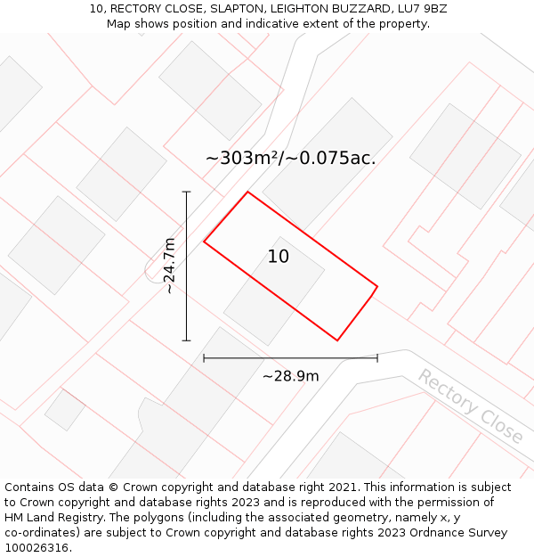 10, RECTORY CLOSE, SLAPTON, LEIGHTON BUZZARD, LU7 9BZ: Plot and title map