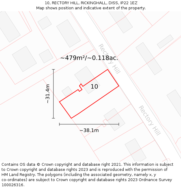 10, RECTORY HILL, RICKINGHALL, DISS, IP22 1EZ: Plot and title map