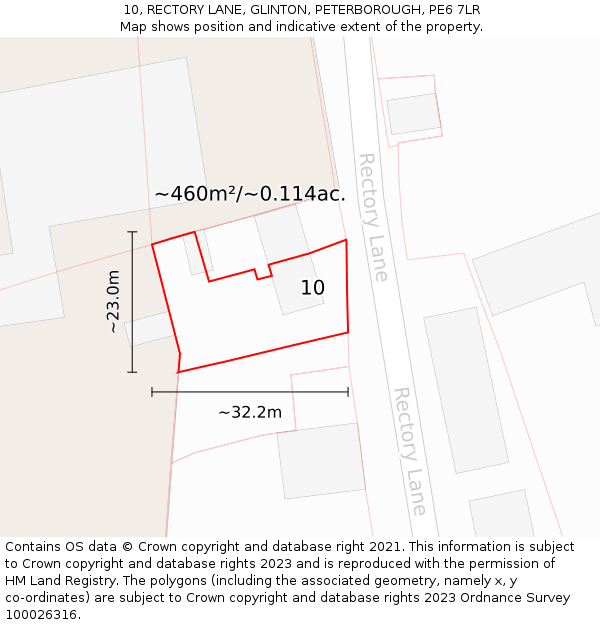 10, RECTORY LANE, GLINTON, PETERBOROUGH, PE6 7LR: Plot and title map