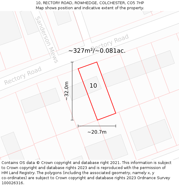 10, RECTORY ROAD, ROWHEDGE, COLCHESTER, CO5 7HP: Plot and title map