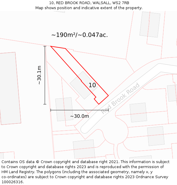 10, RED BROOK ROAD, WALSALL, WS2 7RB: Plot and title map