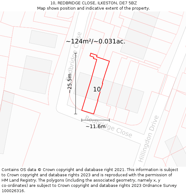 10, REDBRIDGE CLOSE, ILKESTON, DE7 5BZ: Plot and title map