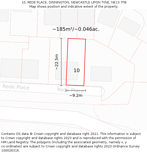 10, REDE PLACE, DINNINGTON, NEWCASTLE UPON TYNE, NE13 7FB: Plot and title map