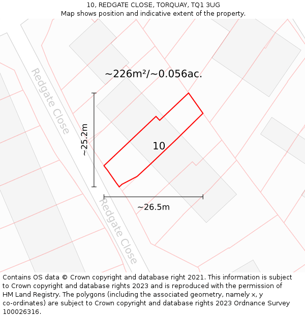 10, REDGATE CLOSE, TORQUAY, TQ1 3UG: Plot and title map
