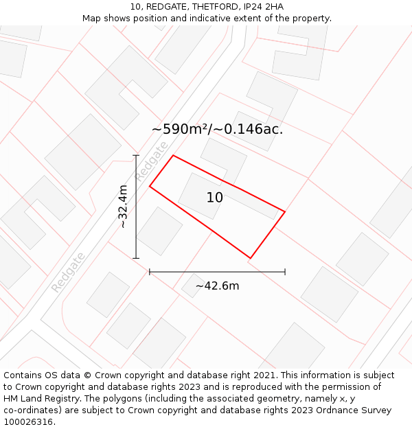 10, REDGATE, THETFORD, IP24 2HA: Plot and title map