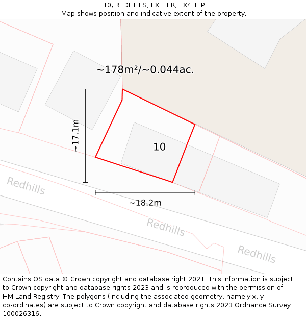 10, REDHILLS, EXETER, EX4 1TP: Plot and title map