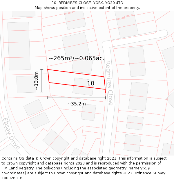 10, REDMIRES CLOSE, YORK, YO30 4TD: Plot and title map
