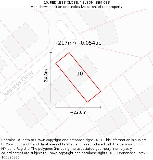 10, REDNESS CLOSE, NELSON, BB9 0SS: Plot and title map