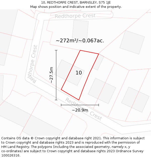 10, REDTHORPE CREST, BARNSLEY, S75 1JE: Plot and title map