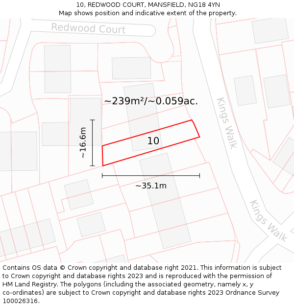 10, REDWOOD COURT, MANSFIELD, NG18 4YN: Plot and title map