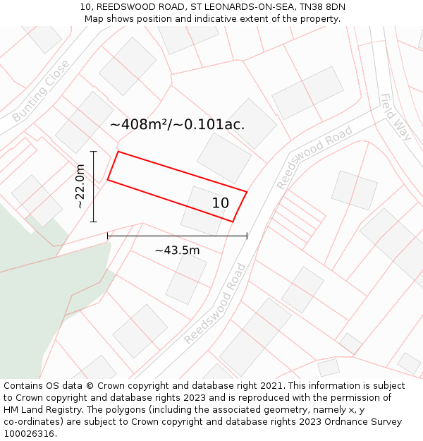 10, REEDSWOOD ROAD, ST LEONARDS-ON-SEA, TN38 8DN: Plot and title map