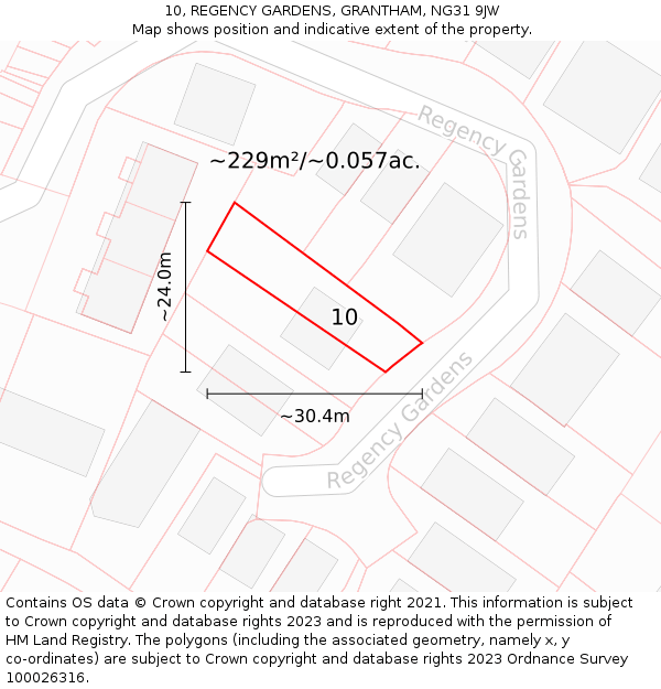 10, REGENCY GARDENS, GRANTHAM, NG31 9JW: Plot and title map
