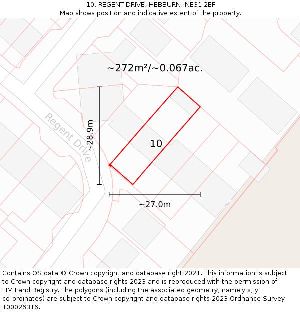 10, REGENT DRIVE, HEBBURN, NE31 2EF: Plot and title map