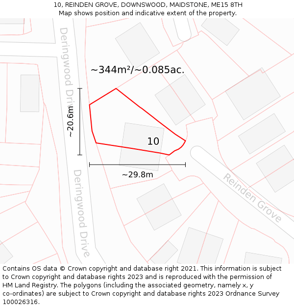 10, REINDEN GROVE, DOWNSWOOD, MAIDSTONE, ME15 8TH: Plot and title map