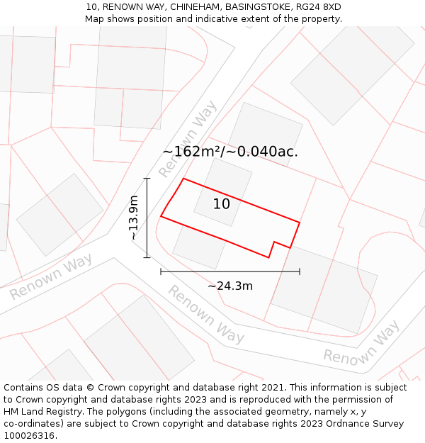 10, RENOWN WAY, CHINEHAM, BASINGSTOKE, RG24 8XD: Plot and title map
