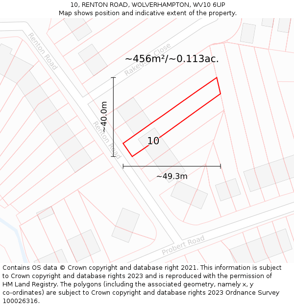 10, RENTON ROAD, WOLVERHAMPTON, WV10 6UP: Plot and title map