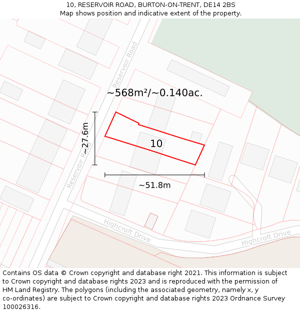 10, RESERVOIR ROAD, BURTON-ON-TRENT, DE14 2BS: Plot and title map