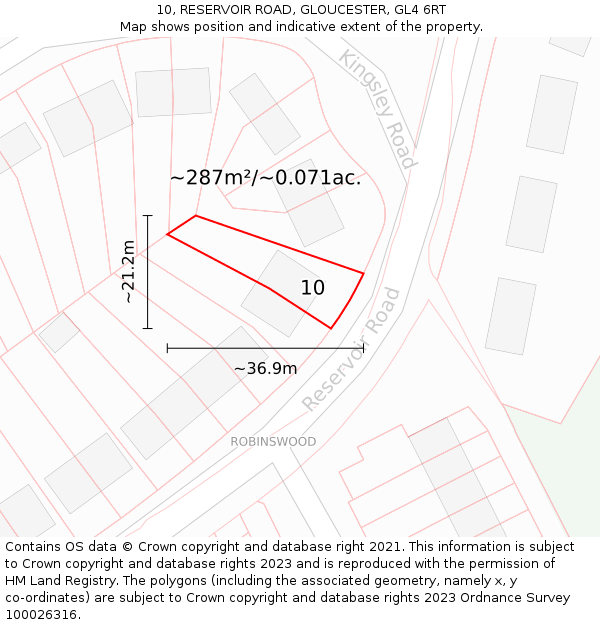 10, RESERVOIR ROAD, GLOUCESTER, GL4 6RT: Plot and title map