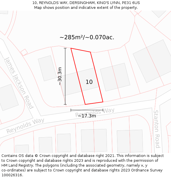 10, REYNOLDS WAY, DERSINGHAM, KING'S LYNN, PE31 6US: Plot and title map