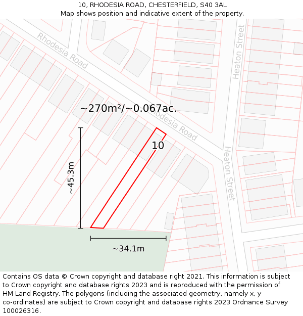 10, RHODESIA ROAD, CHESTERFIELD, S40 3AL: Plot and title map