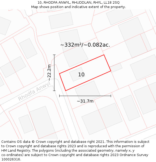 10, RHODFA ANWYL, RHUDDLAN, RHYL, LL18 2SQ: Plot and title map
