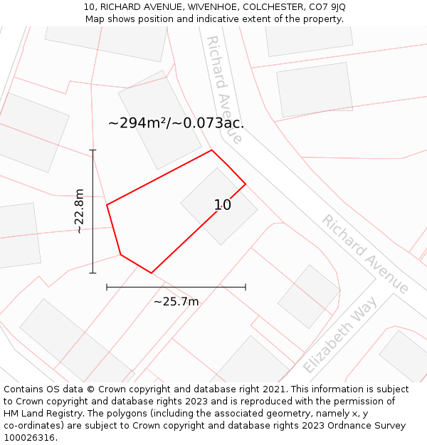 10, RICHARD AVENUE, WIVENHOE, COLCHESTER, CO7 9JQ: Plot and title map