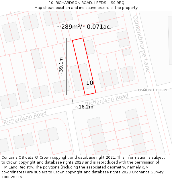 10, RICHARDSON ROAD, LEEDS, LS9 9BQ: Plot and title map