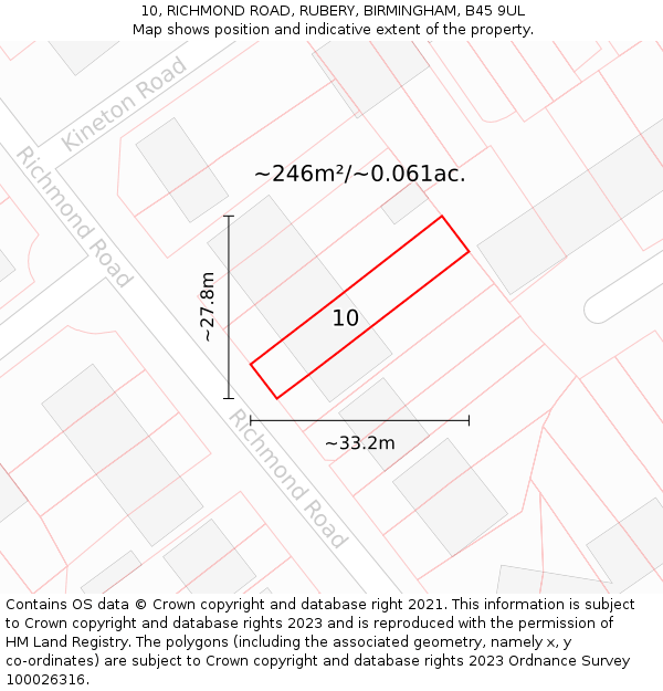 10, RICHMOND ROAD, RUBERY, BIRMINGHAM, B45 9UL: Plot and title map
