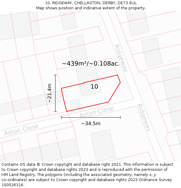 10, RIDGEWAY, CHELLASTON, DERBY, DE73 6UL: Plot and title map