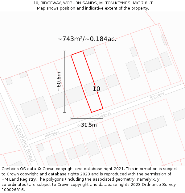10, RIDGEWAY, WOBURN SANDS, MILTON KEYNES, MK17 8UT: Plot and title map
