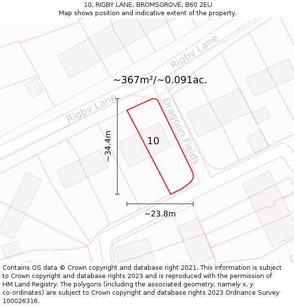 10, RIGBY LANE, BROMSGROVE, B60 2EU: Plot and title map