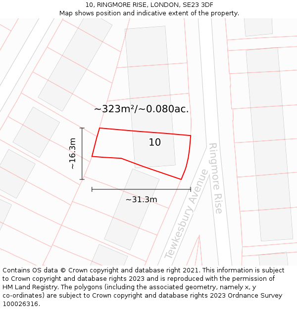 10, RINGMORE RISE, LONDON, SE23 3DF: Plot and title map