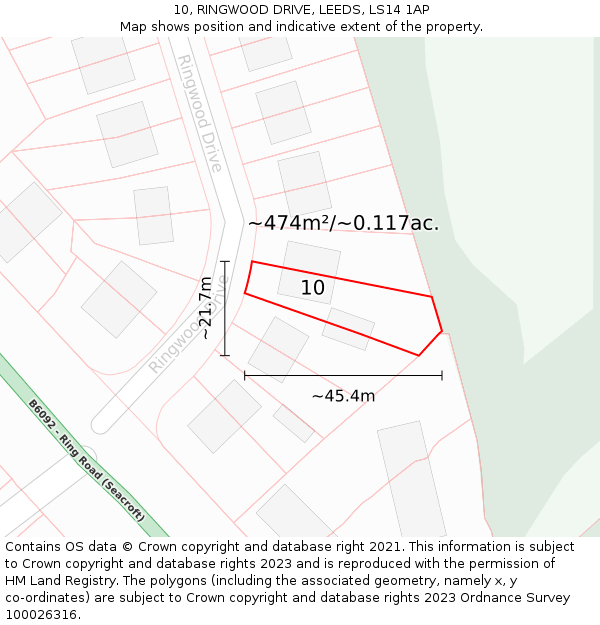 10, RINGWOOD DRIVE, LEEDS, LS14 1AP: Plot and title map
