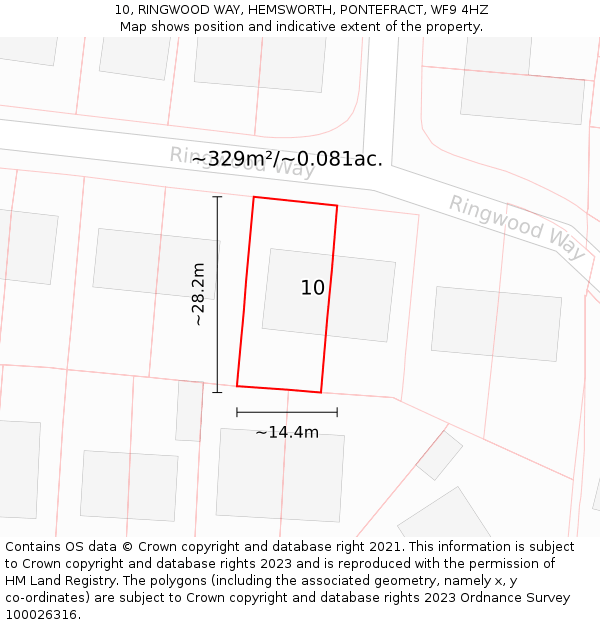 10, RINGWOOD WAY, HEMSWORTH, PONTEFRACT, WF9 4HZ: Plot and title map