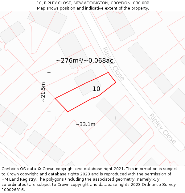 10, RIPLEY CLOSE, NEW ADDINGTON, CROYDON, CR0 0RP: Plot and title map